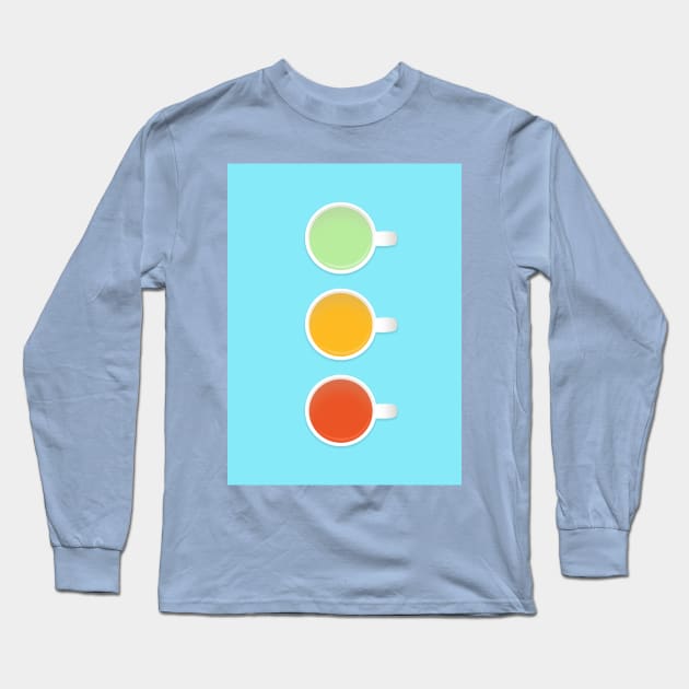 Tea Cup Traffic Lights Green Yellow And Red Teas On Blue Long Sleeve T-Shirt by 4U2NV-LDN